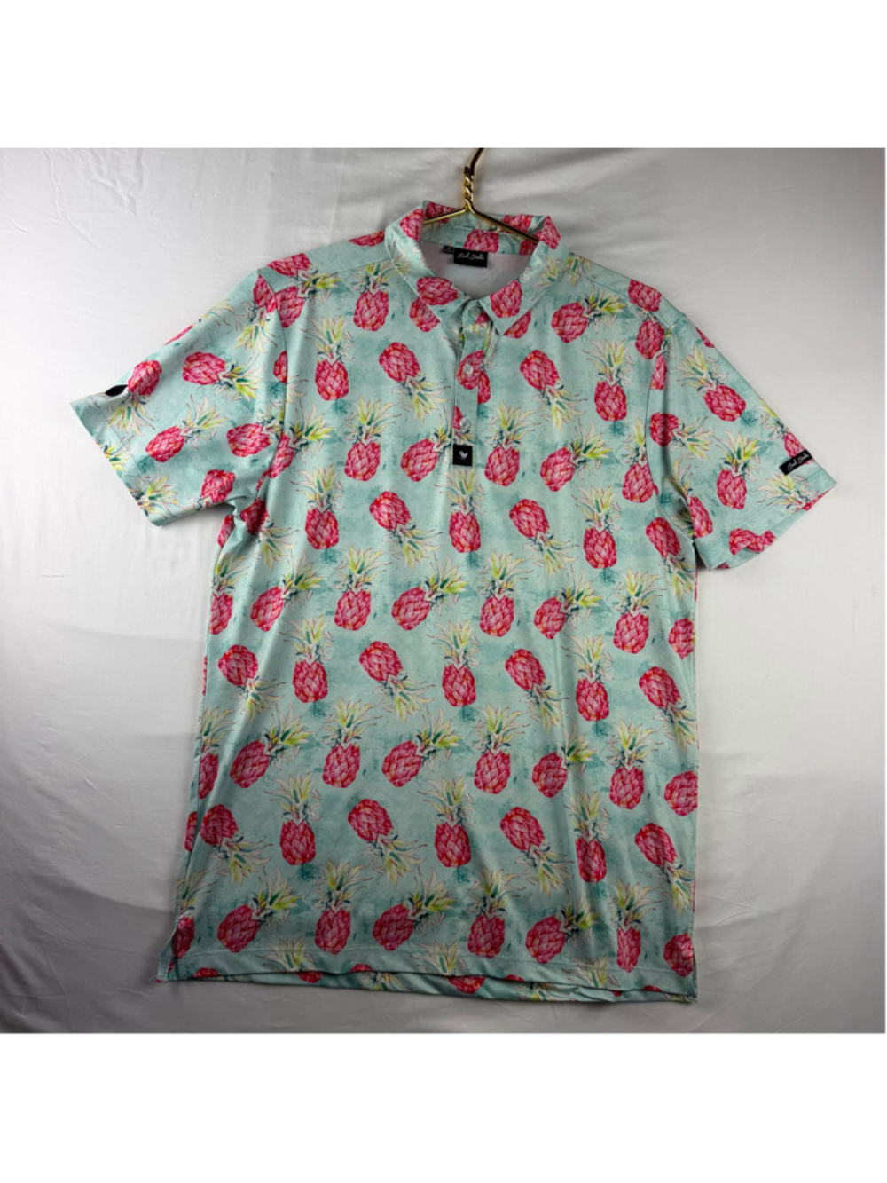 Bad Birdie Polo Shirt Med Blue Pink Pineapple Stretch Top Golf Country Club
